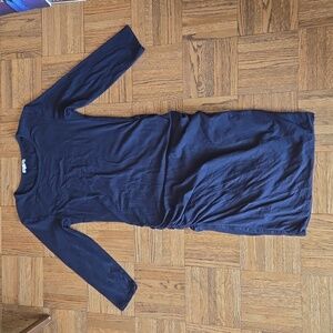 James Perse Women's Long Sleeve Ruched Cotton Spandex Stretch Midi Dress - Blue